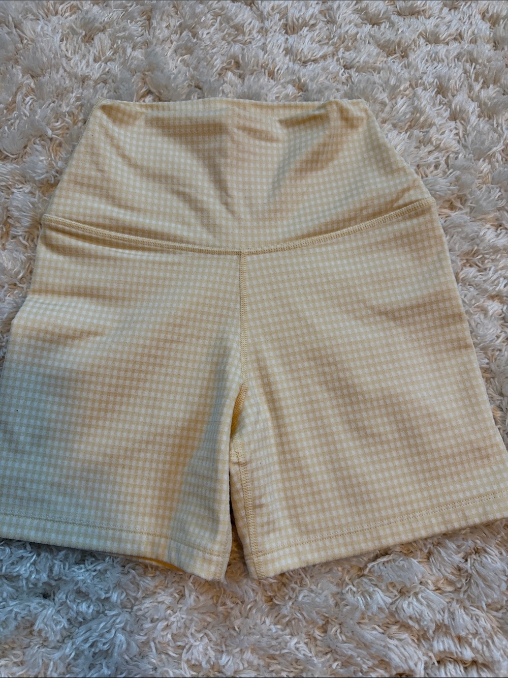 Nike Light Yellow Gingham High-Rise Bike Shorts